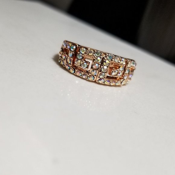 Rose Gold Plated Greek Key Ring Sparkle Sw New Old Stock - Picture 2 of 9